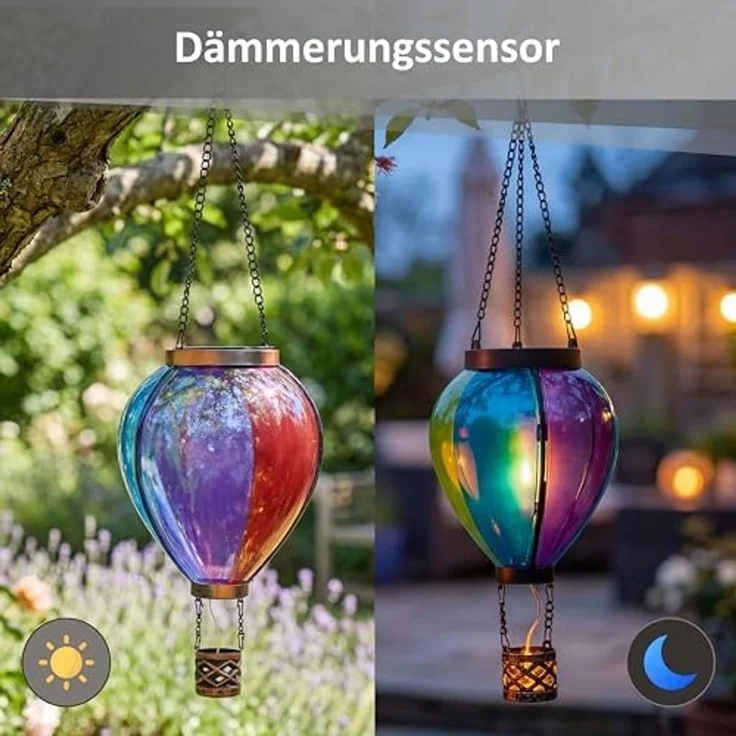 Northpoint LED Solarleuchte Heißluftballon 3er-Set Flammeneffekt Dämmerungssensor – Bild 5