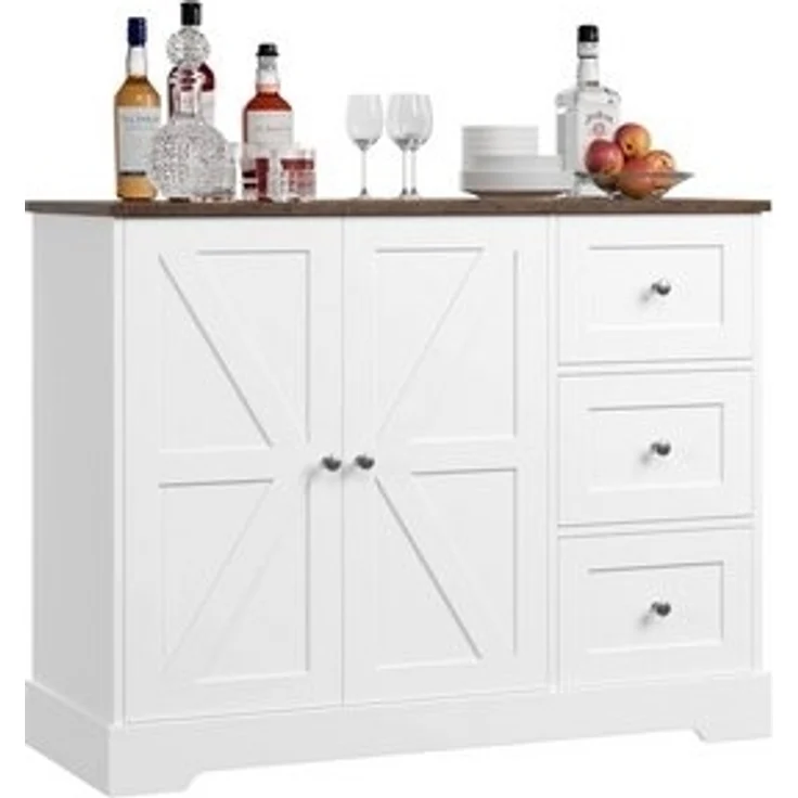HOMECHO Sideboard, Küchenschrank mit Arbeitsplatte, Buffetschrank Weiß & Braun – Bild 6