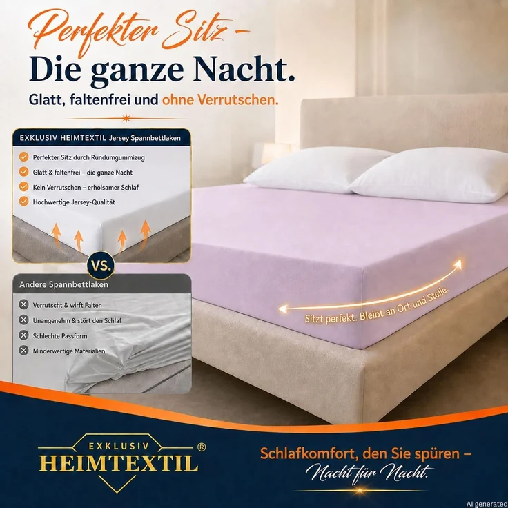 EXKLUSIV HEIMTEXTIL Marke Jersey Spannbettlaken 120 x 200 cm Flieder – Bild 3