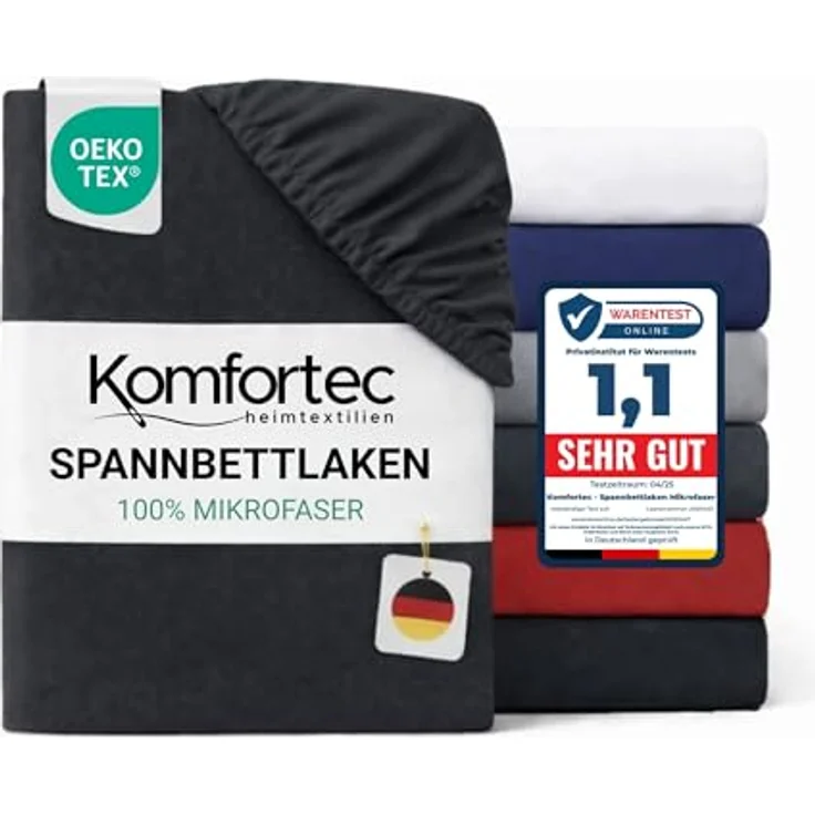 Komfortec Mikrofaser Spannbettlaken 180x200 cm – Weiches Spannbetttuch mit Rundumgummi – Fitted Sheet für Matratzen bis 30 cm – Anthrazit – Oeko-Tex – Pflegeleicht & Hautfreundlich – 90g/m² – Bild 2