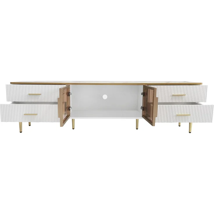 DESVIAE TV-Schrank mit LED-Beleuchtung und 4 Schubladen, 170x37x47,5 cm, Spanplatte, Weiß/Gold – Bild 9