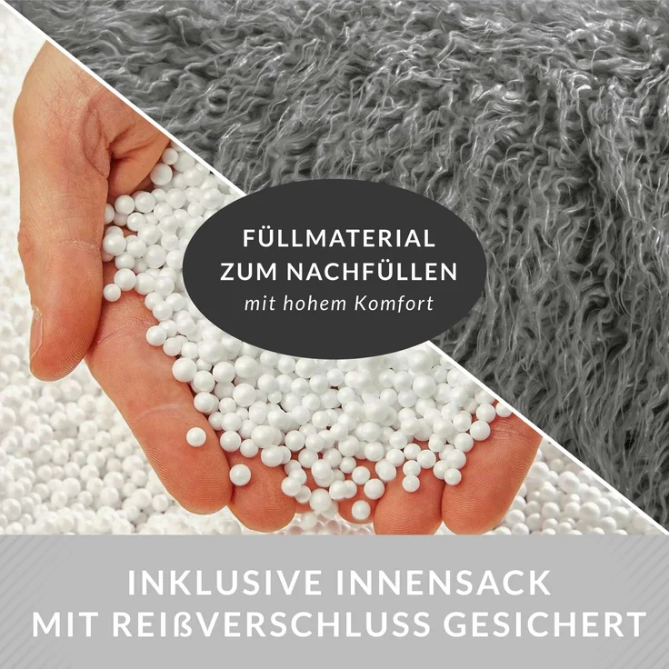 Green Bean® Sitzsack Fellotpik mit Füllmaterial (EPS Perlen) - Indoor Maße ca 100 x 55 cm - Bean Bag - Grau – Bild 7