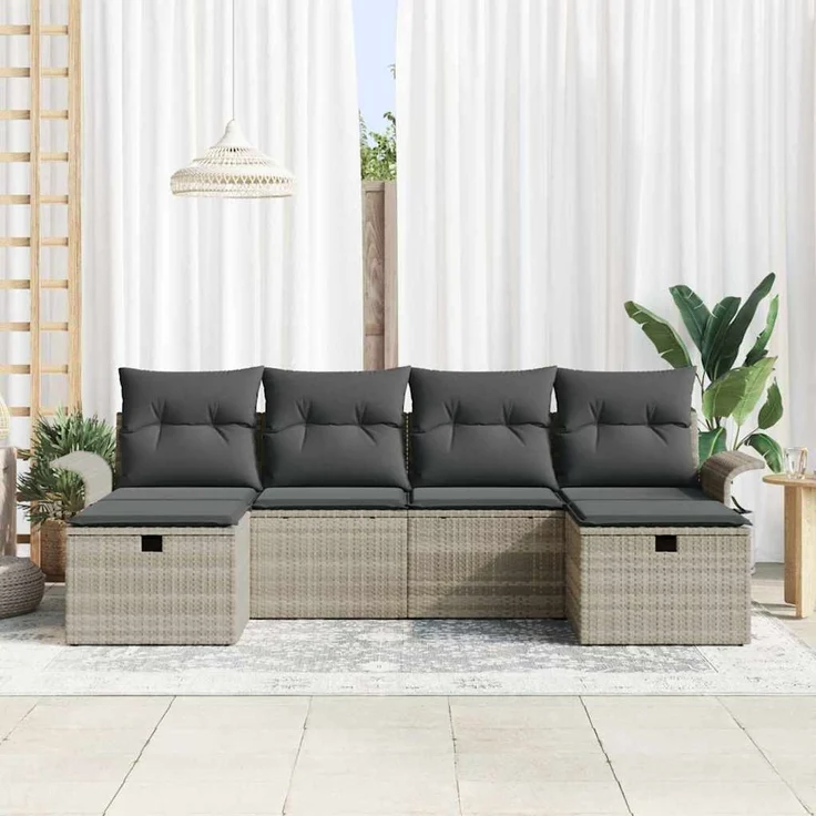 vidaXL Garten-Sofa-Set mit Kissen 6 pcs Hellgrau Poly Rattan 3360253 – Bild 3