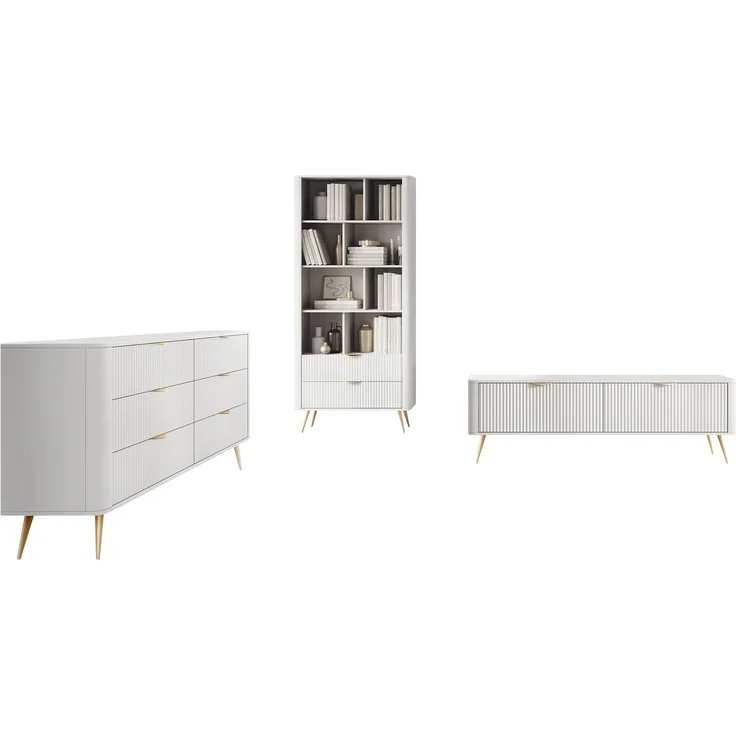 Wohnzimmer-Set Literpo III (Farbe: Weiß) – Bild 2