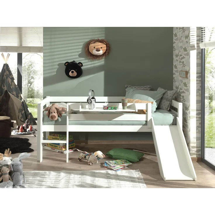 Kojenbett mit Rutsche Karolina 208x175x83 Massivholz Weiß – Bild 2