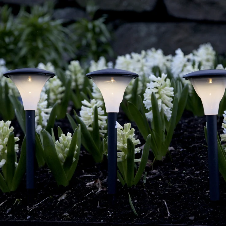 Solar-Pollerleuchten ,Faro zur Wegbeleuchtung, 3er Set, Kunststoff, schwarz, warmweiß, H 26cm – Bild 3