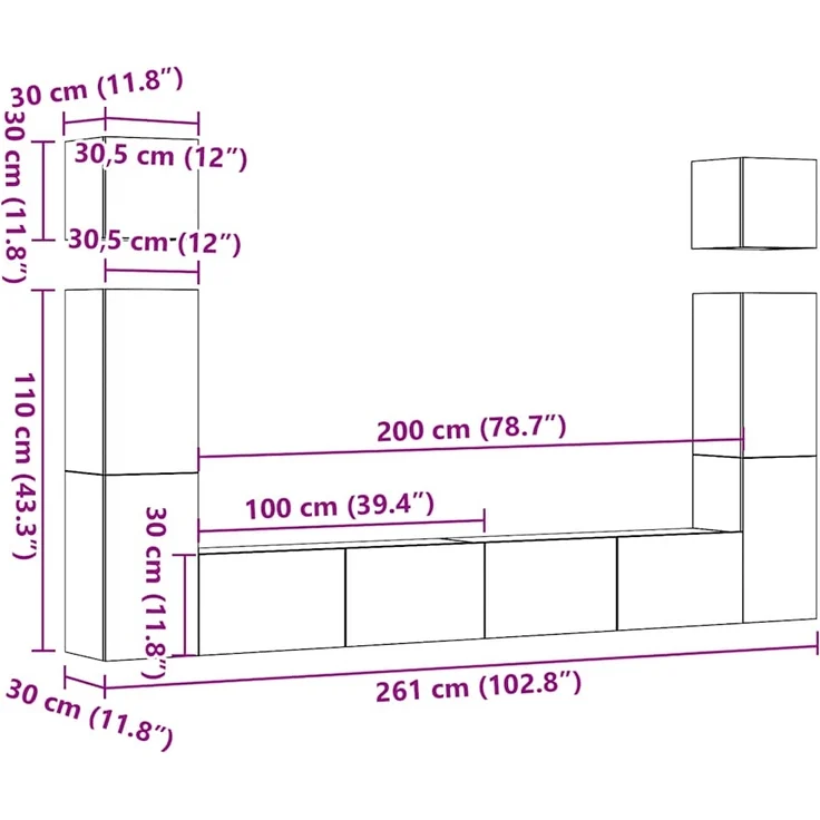 vidaXL 6-tlg. TV-Schrank-Set Wandmontage Altholz-Optik Holzwerkstoff 3329141 – Bild 10