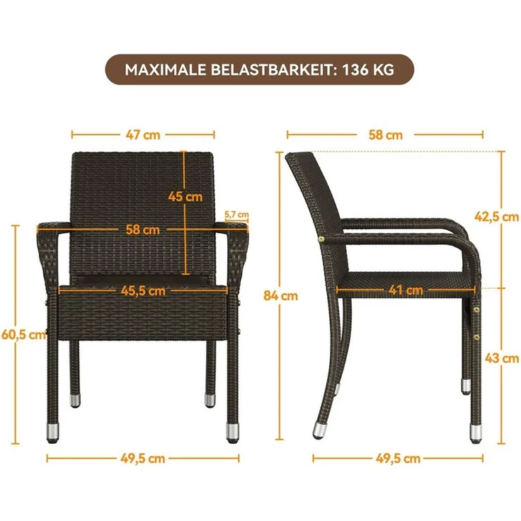 Yaheetech Gartenstuhl 2/4/6er-Set Esszimmerstuhl Rattan-Optik mit Metallbeinen (2 St), Küchenstuhl fürs Esszimmer/Balkon/Terrasse – Bild 3