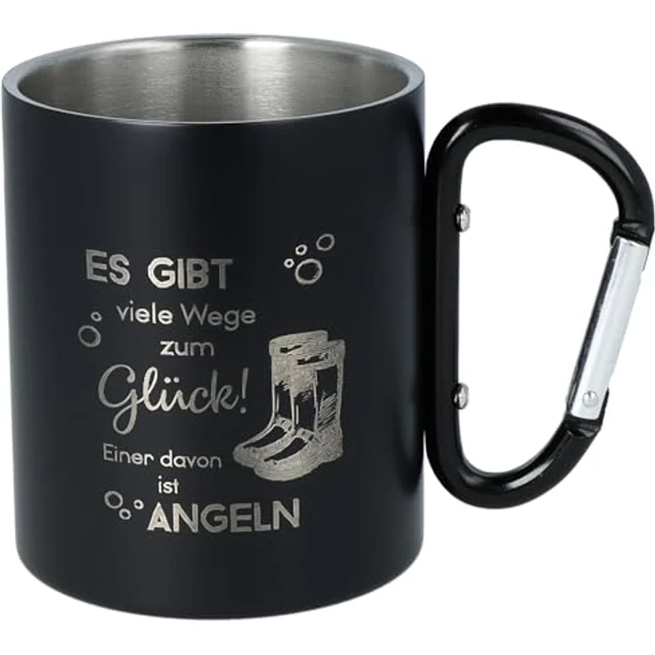 Spruchreif® Tasse Doppelwandige Edelstahltasse mit Karabinerhaken, Anglergeschenk – Bild 2