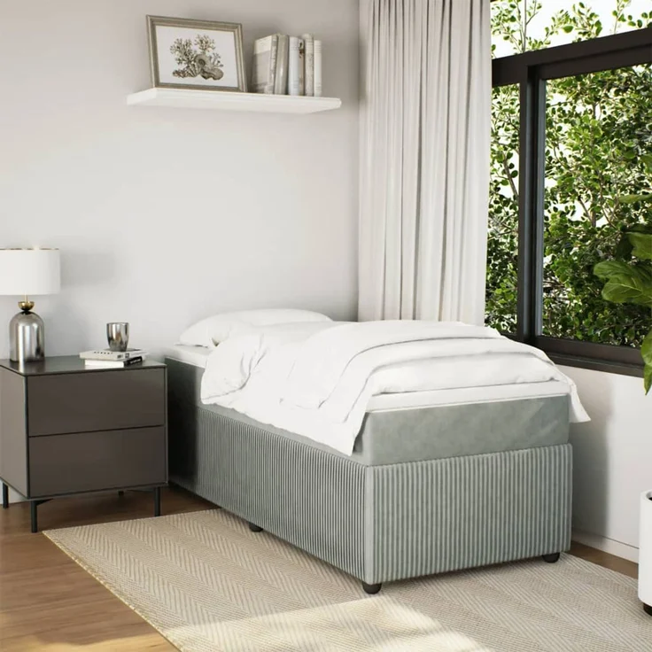 vidaXL Boxspringbett mit Matratze Hellgrau 90x190 cm Samt 3285608 – Bild 3