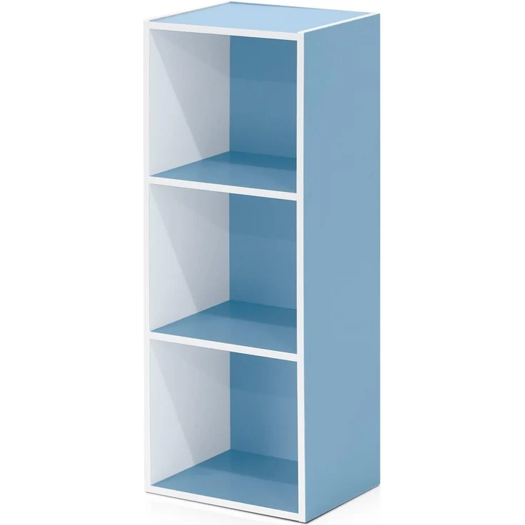 Furinno offenes Bucherregal mit 3 Fächern, Holz, Weiß/Hellblau, 30. 5x23. 6x80 cm – Bild 1