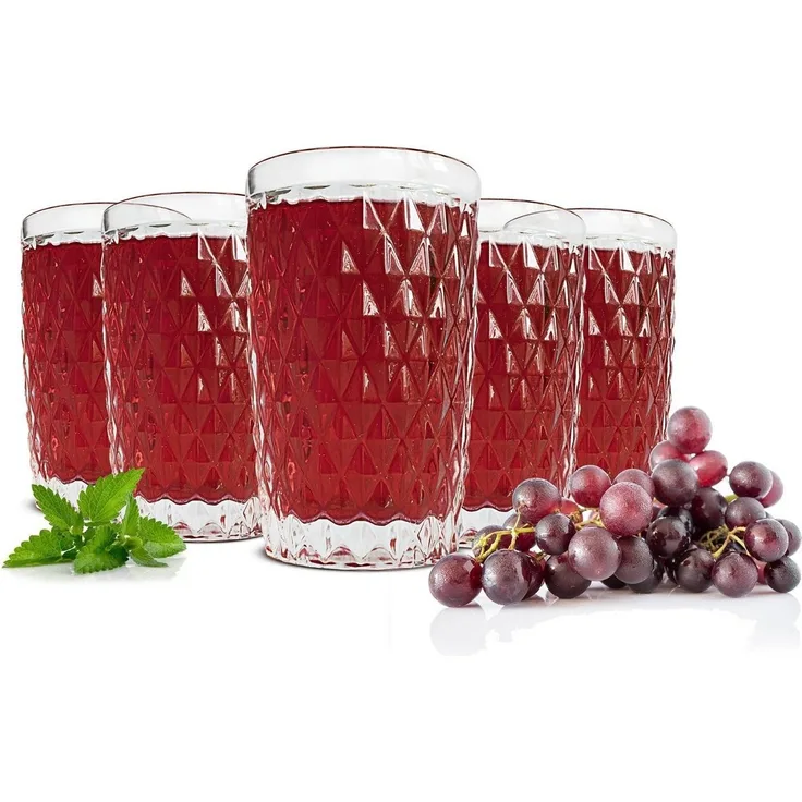 6 Trinkgläser 300ml mit Relief Wassergläser Saftgläser Cocktailgläser Longdrinkgläser Caroline