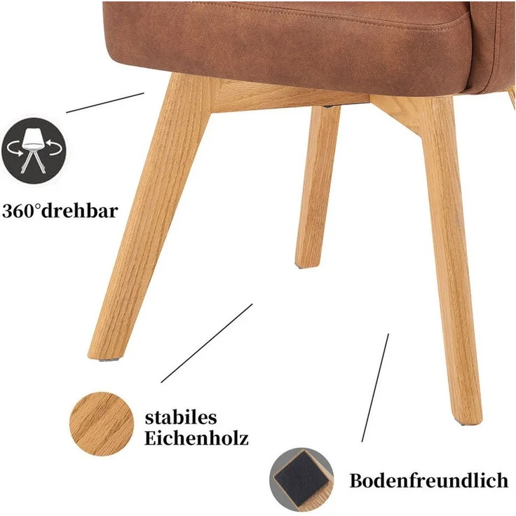 DUBI Möbel Polsterstuhl Mika-Juna (2 St), Federkern, Eiche geölt, 360° drehbar im 2er-Set – Bild 4