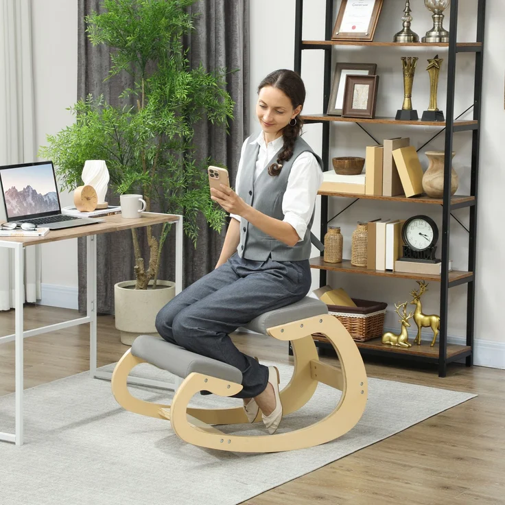 MELAYR, Ergonomischer, schaukelnder Kniehocker für Homeoffice, 55 x 85 x 55 cm, Hellgrau – Bild 3