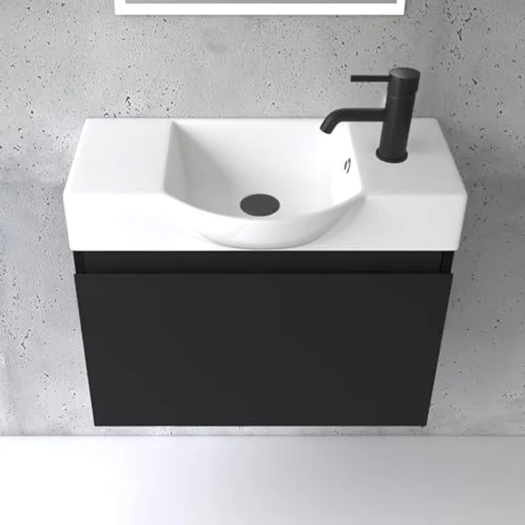 Alpenberger Badmöbel-Set Waschbecken mit Unterschrank 55 cm Breit, (Badezimmermöbel Waschtisch, Badschrank Schmal), Waschbeckenunterschrank mit Softclose – Bild 3