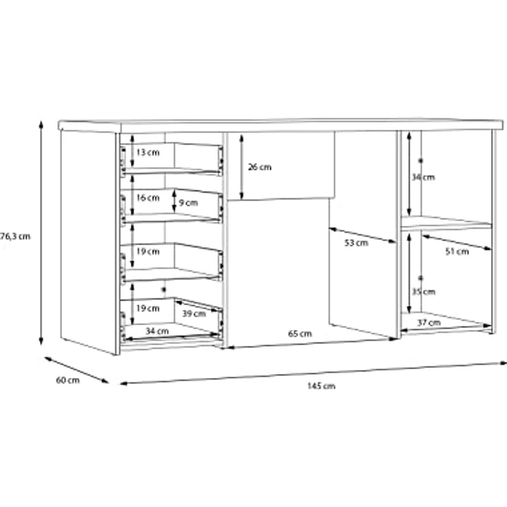 FORTE NET106 Schreibtisch, Engineered Wood, schwarz, 145 x 76,3 x 60 – Bild 8