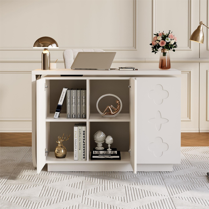 Schreibtisch, drehbarer L-förmiger Eck-Computertisch, Bürotisch, Frisiertisch, weiß 110 cm – Bild 2