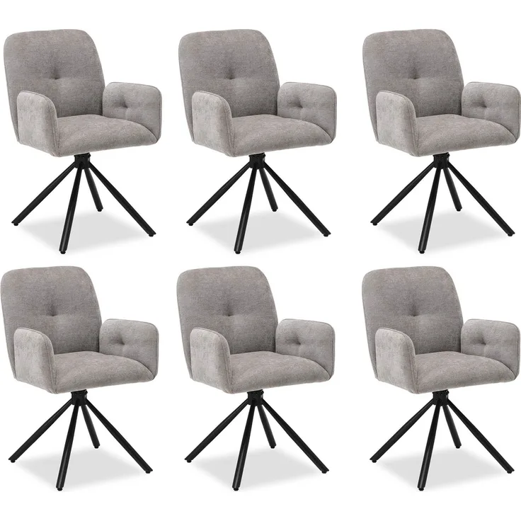 Esszimmerstühle Drehbar Set 6 Stühle für den Esstisch Drehstuhl mit Armlehne Stoff Grau Polsterstühle Sessel Modern