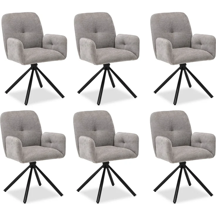 Esszimmerstühle Drehbar Set 6 Stühle für den Esstisch Drehstuhl mit Armlehne Stoff Grau Polsterstühle Sessel Modern – Bild 1