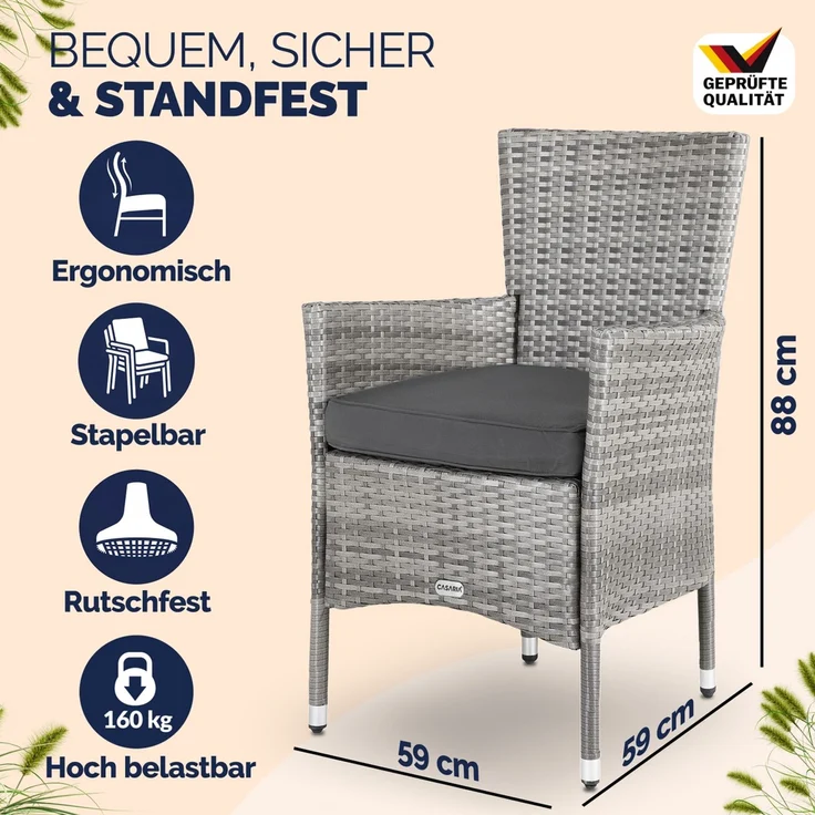CASARIA® Polyrattan Gartenstühle 4er Set Grau – Bild 2