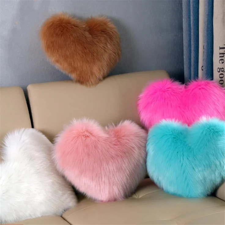 Herzkissen, Herz Kissen Kinderzimmer, Doppelseitiger Flausch Superweiches Plüsch Dekokissen, Herz Dekoratives Kissen für Wohnzimmer Sofa Kind Schlafzimmer Bett (Rosa,30x40 cm) – Bild 2