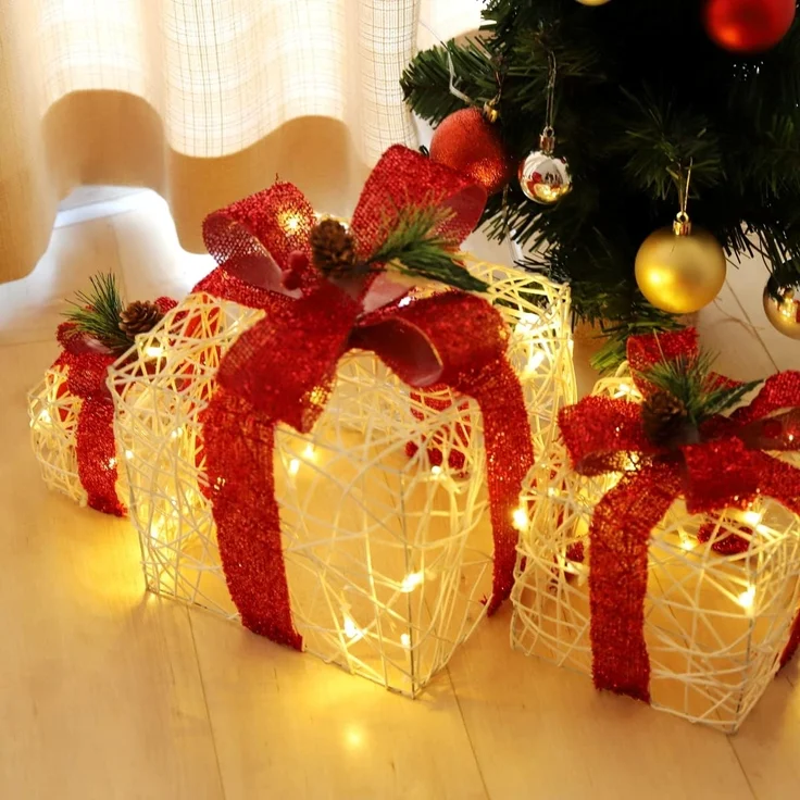 Salcar LED-Lichterkette 3er Set LED Geschenkbox Weihnachten Dekoration Lichter Weihnachtenbox, 48 LED Beleuchtete 8 Modes Weihnachts Beleuchtung Weihnachtsdeko – Bild 7