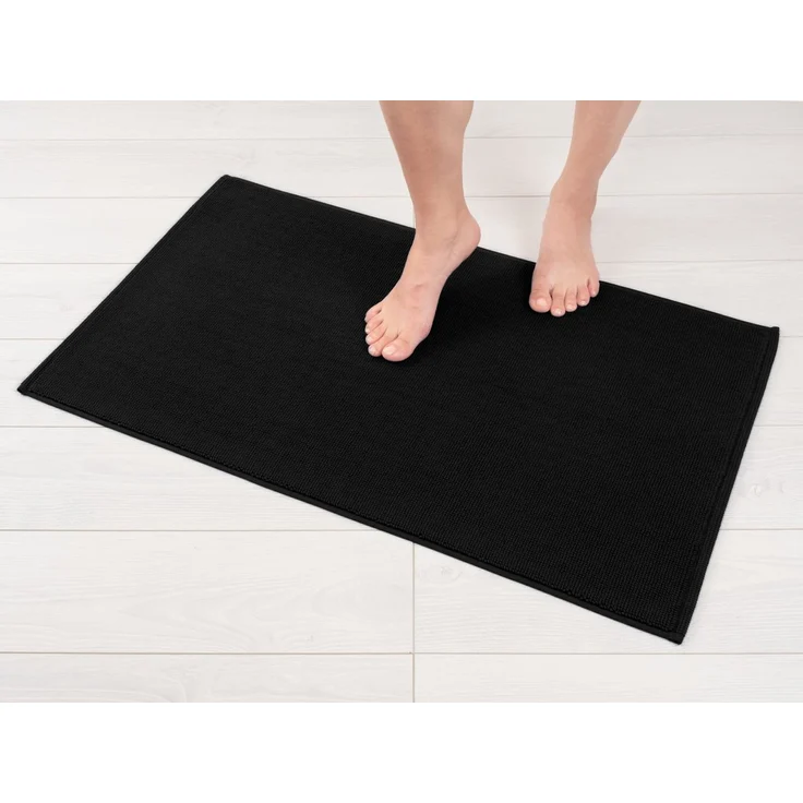 Hammetex 100% Baumwolle rutschfeste Badematte, 51x86 cm Große Badvorleger für Badezimmer, Saugfähig Schnelltrocknend Waschbar Bad Fußmatten, Schwarz – Bild 2