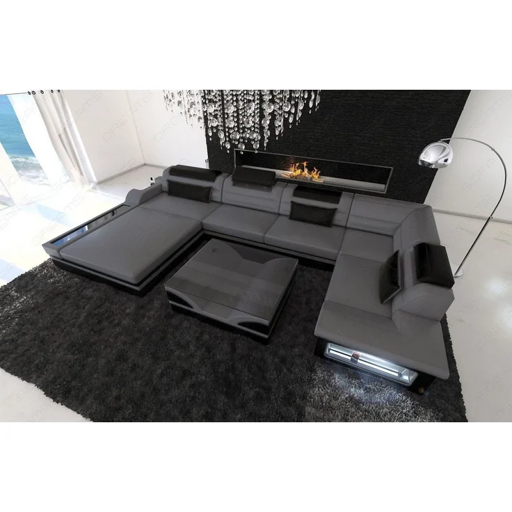 Sofa Dreams - Mini Luxus-Wohnlandschaft Mezzo mit LED-Beleuchtung - Kunstleder - Grau-Schwarz - Links – Bild 5