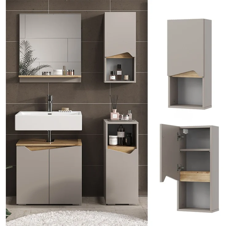 Badschrank Marelle Greige 30 x 67 cm mit Tür und offenem Fach Vicco – Bild 2