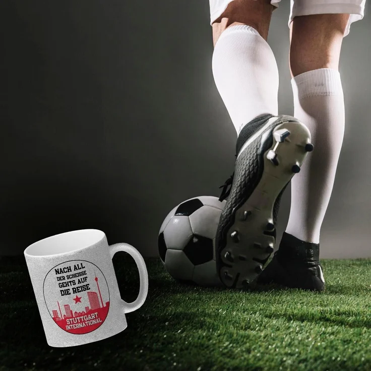 speecheese Tasse Stuttgart Europapokal Glitzer Kaffeebecher mit Spruch International – Bild 3