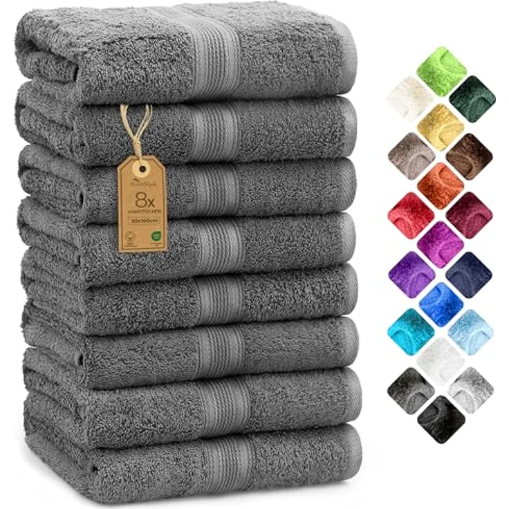 NatureMark 8er Pack Frottier Handtücher 50x100 cm, 100% Baumwolle, Anthrazit grau, 50x100 cm – Bild 2