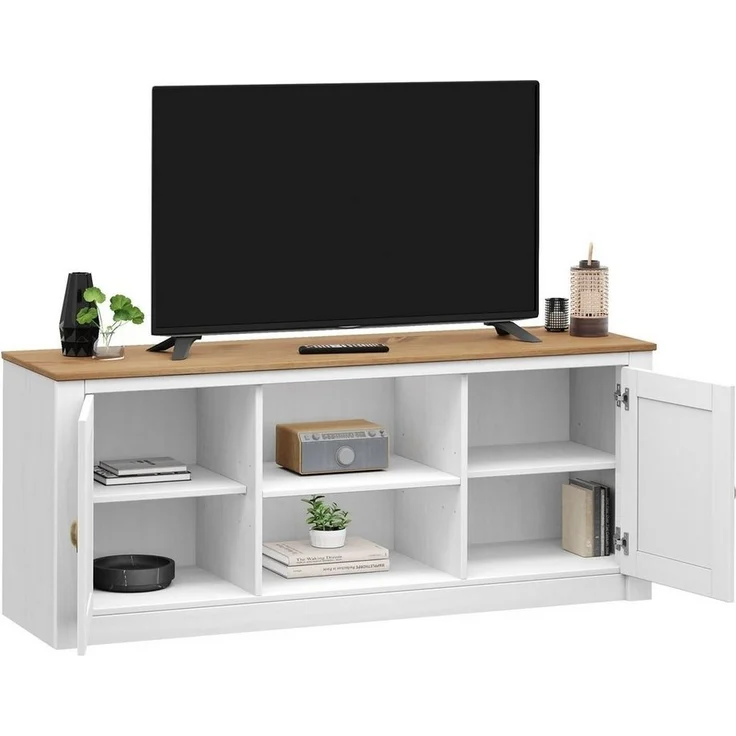 IDIMEX Lowboard BOLTON, TV Lowboard Bank Fernsehtisch aus Kiefer Massivholz mit 2 Türen lackie – Bild 2