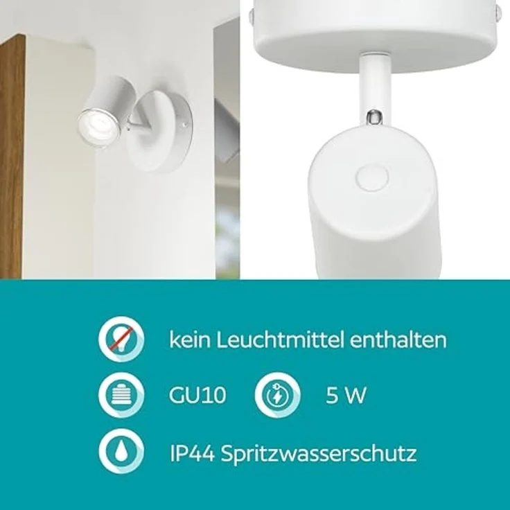 EGLO Deckenspot CONSUMA 1 Spotlampe - Stahl - GU10 - 1X5W - IP44, ohne Leuchtmittel, Wandleuchte, Wandspot, schwenkbar, Strahler, L11 x H11,5 x AL13 cm – Bild 6