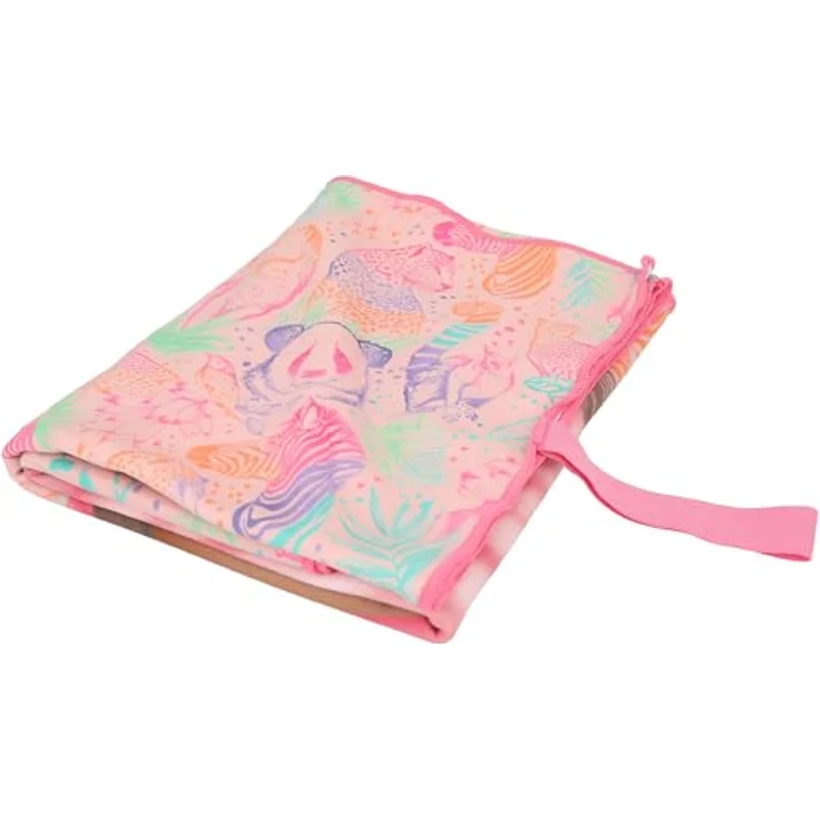 Depesche TOPModel Wild Mikrofaser Handtuch, rosa mit buntem Tier Muster und Gummiband zum Einrollen, 24,5 x 11 x 6,5 cm – Bild 4