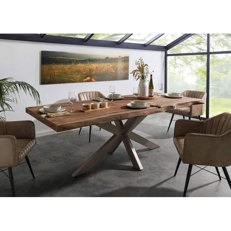 Baumtisch Sheesham 200x100x77 grau gebeizt / Kreuzgestell silber matt FREEFORM 5 – Bild 9