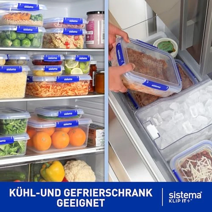 Sistema KLIP IT PLUS auslaufsichere Vorratsdosen | 2x1L & 2,2 L | luftdichte und stapelbare & ineinander stellbare Frischhaltedosen für Meal Prep mit Deckel | Brotdosen für Pause | BPA-frei, 3 Stück – Bild 5