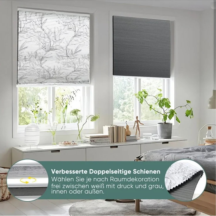 Sekey Wabenplissee Wabenplissee ohne Bohren Plissee 100% verdunkelnd Verdunkelung Rollo, verdunkelnd, Klemmfix, Doppelseitige Schiene, Zweiseitig wählbar – Bild 3