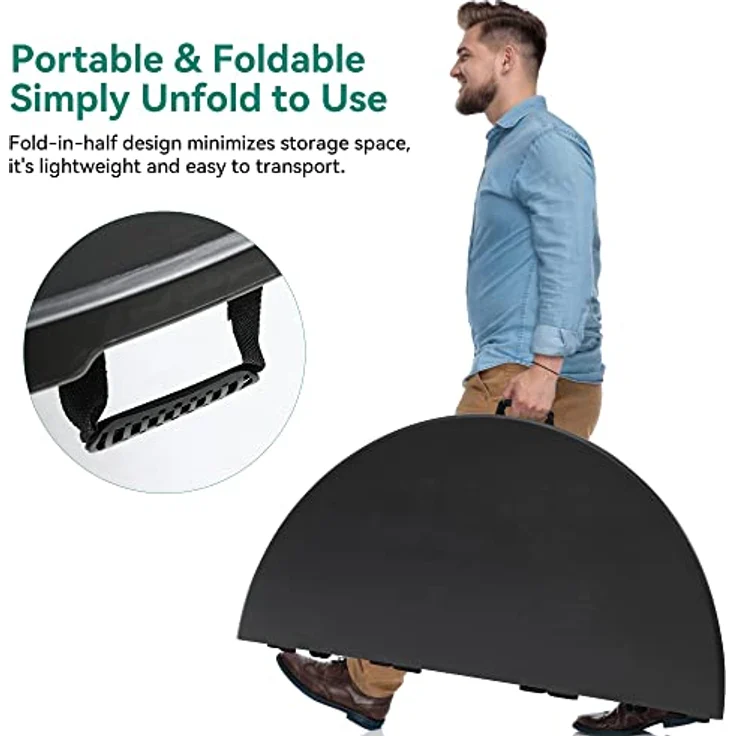 YITAHOME 122cm Runder Klapptisch mit Tragegriff Wetterfest für Outdoor/Indoor, Tragbarer Campingtisch mit Metallrahmen, Kunststoff Gartentisch mit 4cm Tischplatte für Party, Camping, Grill, Schwarz – Bild 4