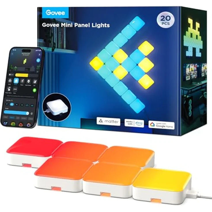 Govee Mini-Panelleuchten, LED-Wandpaneele, RGBIC, Matter/Alexa/Google Assistant, Musiksync, 20er-Pack