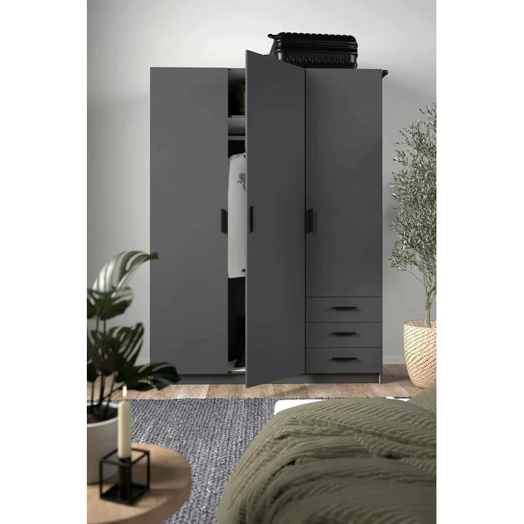 Dmora - Kleiderschrank 3 Türen Thea, Schlafzimmermöbel, Schrank, Garderobe, 147x50 h200 cm, Grau