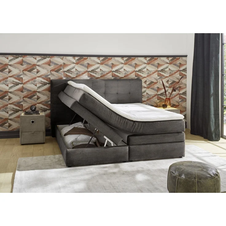 Boxspringbett 180x200 cm H3 Federkernmatratzen Bonell Topper Cord Dunkelgrau – Bild 4
