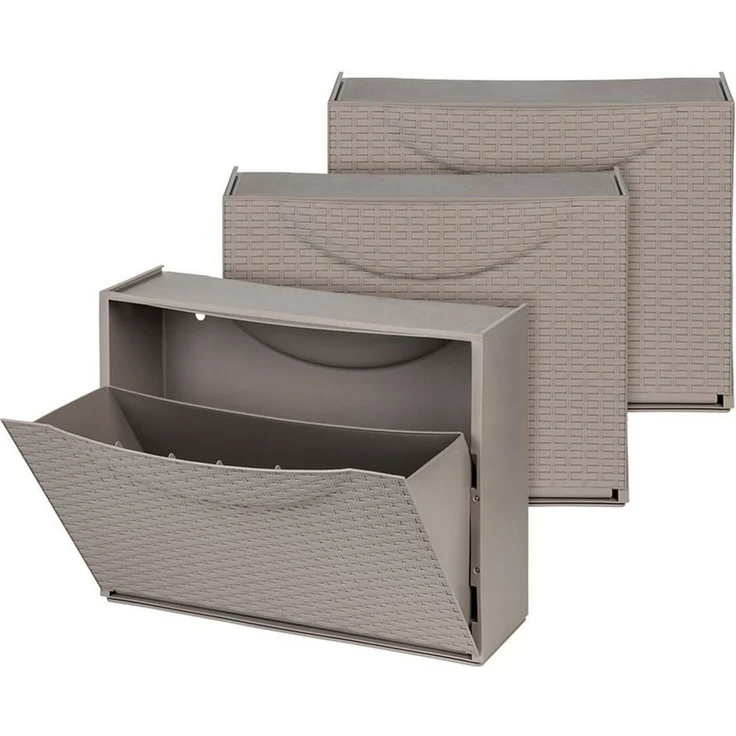 Kreher Schuhkipper Set: 3 x Schuhkipper in Rattan-Optik, Farbe: Taupé – Bild 1