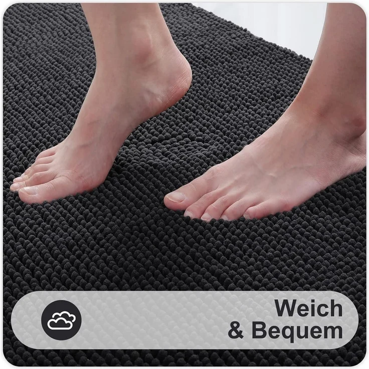 Badezimmerteppich Chenille 40 x 60 cm (Rechteckig) Dunkelgrau – Bild 2