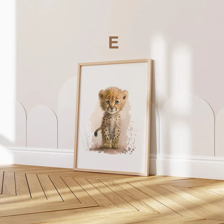 Poster Kinderzimmer Tiere Wald Dschungel Aquarell · Kinderzimmer Bilder · Wand Deko · Kunst Druck · Deko Print · ohne Rahmen - E Gepard / 30x40 cm