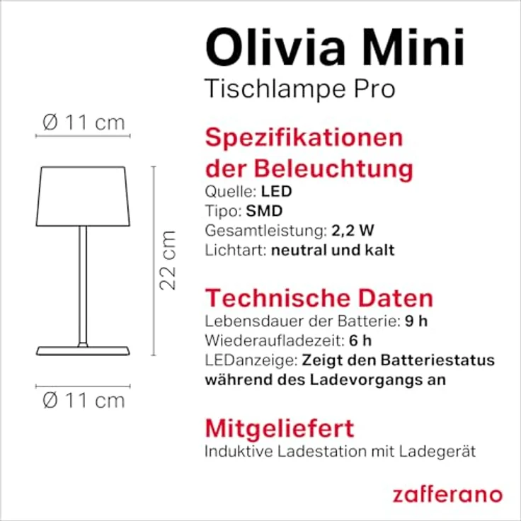 Zafferano, Olivia Mini Lampe, Tragbare und Wiederaufladbare Tischlampe mit Touch Control, Geeignet für Wohnzimmer und Außenbereich, Dimmer, 2700-3000 K, Höhe 22 cm, Farbe Lila – Bild 5