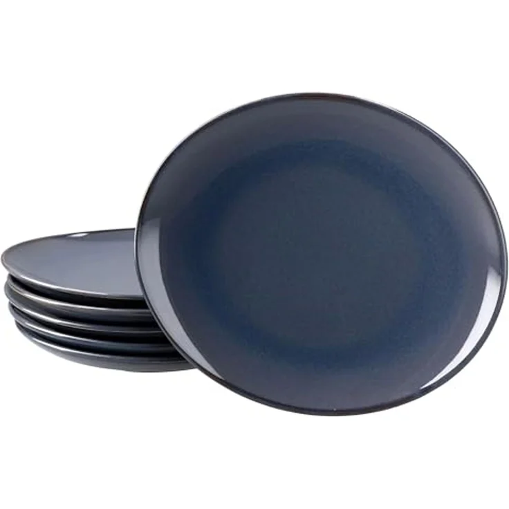 MÄSER Frühstücksteller Mäser 6x Natural Kuchenteller oval Steingut Frühstücks-Teller blau – Bild 2