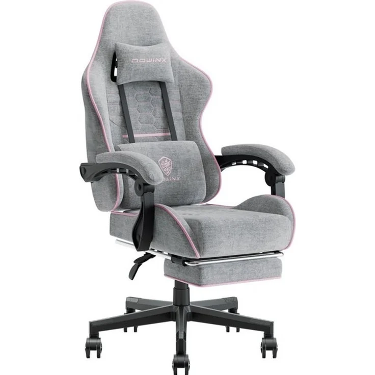 Dowinx Gaming-Stuhl Massage Gaming Stuhl Stoff mit Kopfstütze, Ergonomische Gaming Stuhl mit Fußstütze – Bild 4