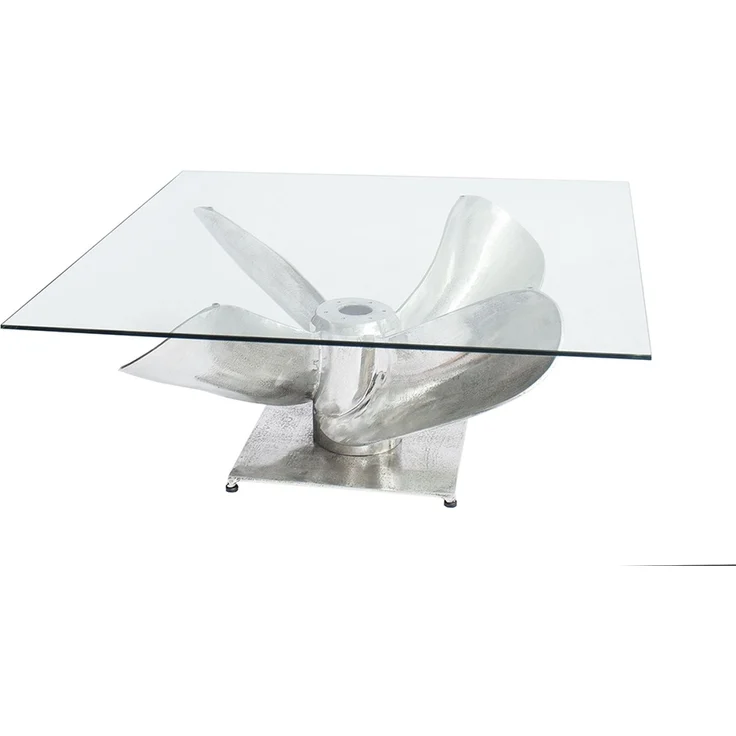 Design Couchtisch ELICA 80cm silber Aluminium Schiffsschraube Maritim Glasplatte – Bild 8