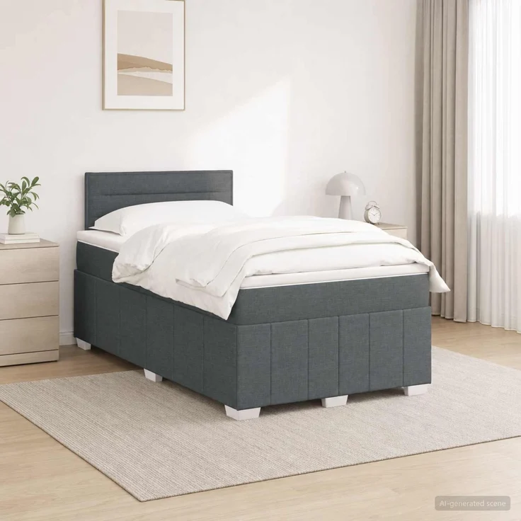vidaXL Boxspringbett mit Matratze Dunkelgrau 120 x 200 cm Stoff 3451179 – Bild 1