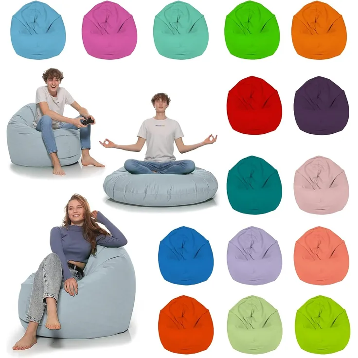 HomeIdeal - Sitzsack 2-in-1 Funktionen Bodenkissen für Erwachsene & Kinder - Gaming oder Entspannen - Indoor & Outdoor da er Wasserfest ist - mit EPS Perlen, Farbe:Grau, Größe:110 cm Durchmesser